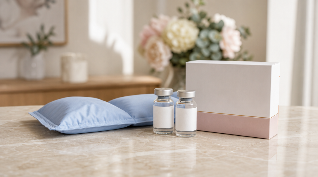 Injectable B12 vials beside a cool pack and carton, illustrating correct refrigerated storage