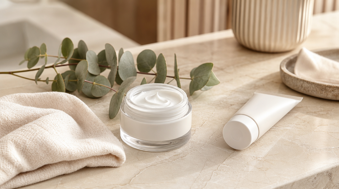 Ceramide moisturiser and barrier cream arranged for gentle skin recovery
