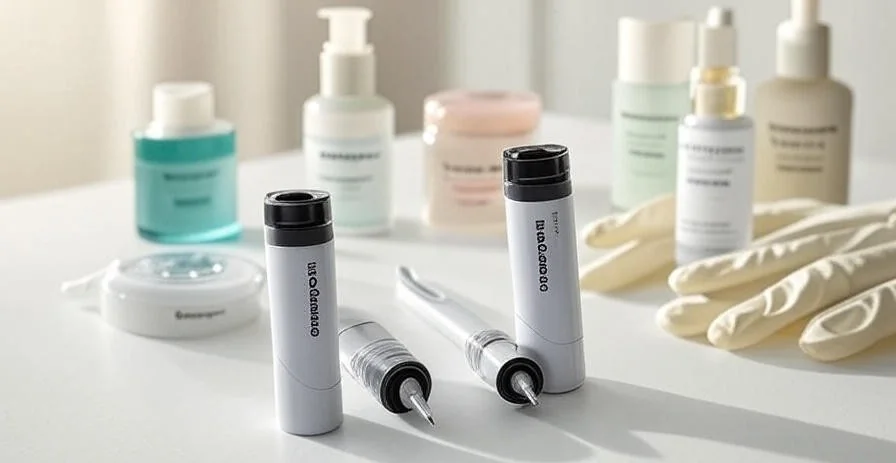 Close-up of the Dermapen handpiece with sterile cartridge used at CoLaz